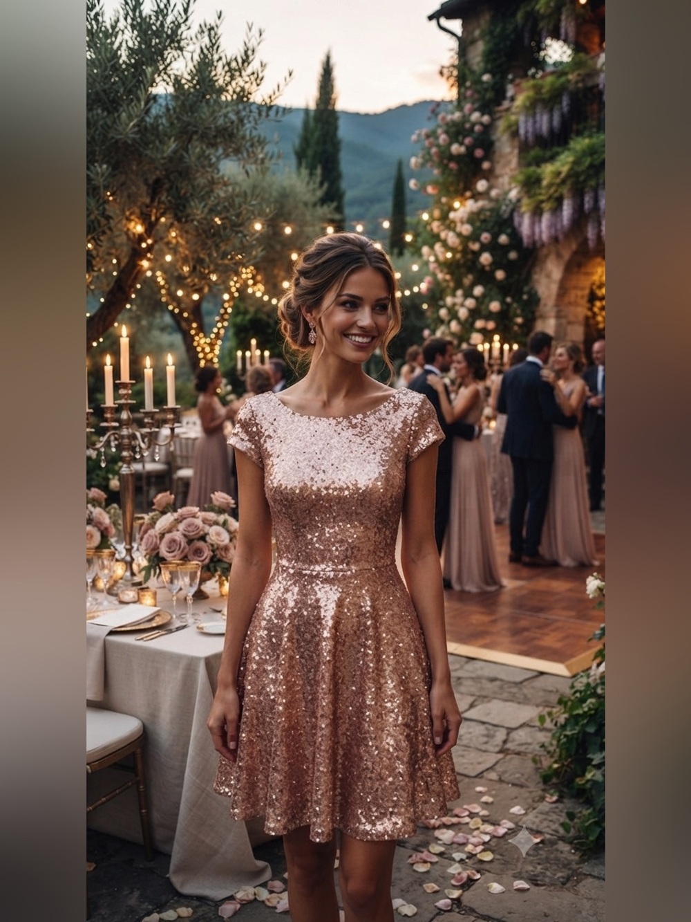 Windsor Sequin Fit & Flare Cocktail Dress in Rose Gold